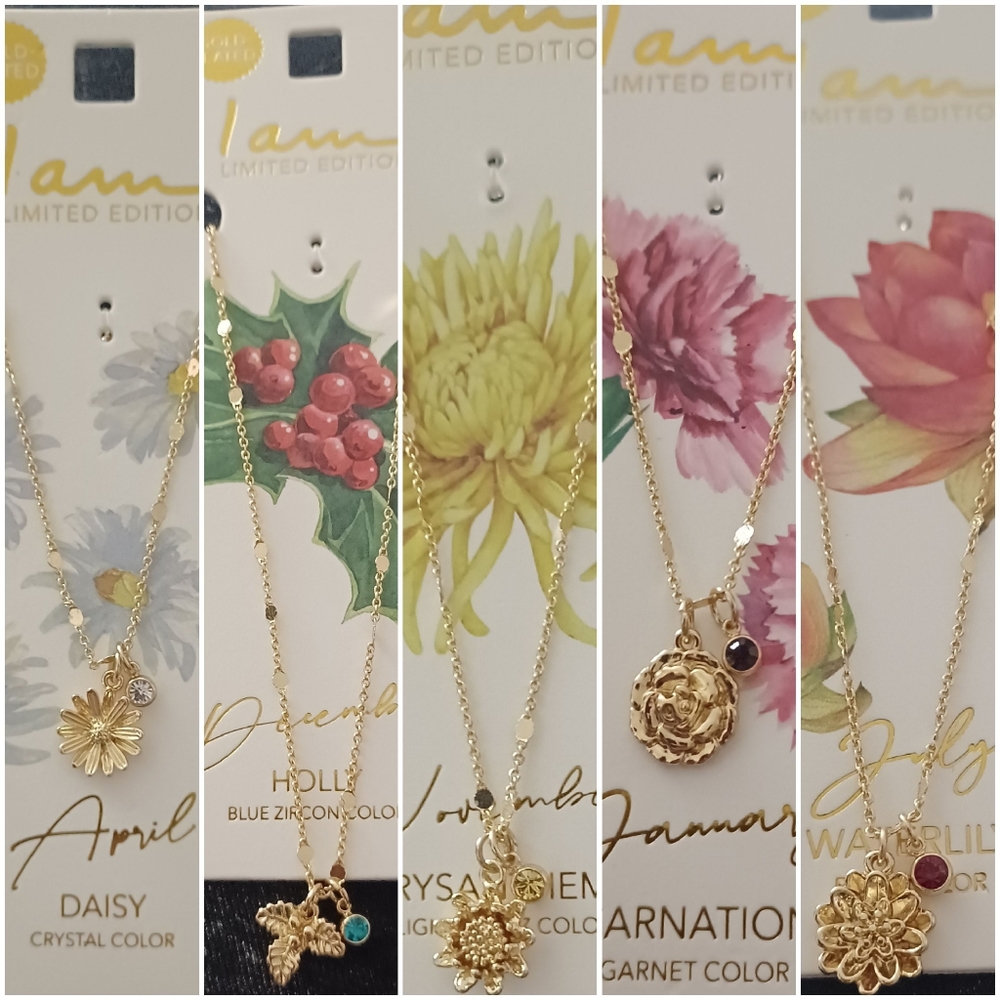BIRTHDAY MONTH FLOWERS BIRTHSTONES NECKLACE CHOOSE